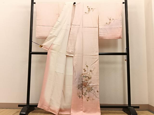 平和屋着物■訪問着　作家物　鴛鴦枝花文　暈し染め　金銀彩　正絹　逸品　BAAY6879hj