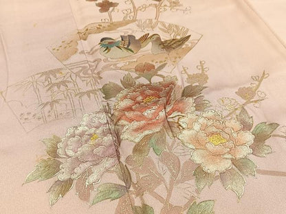 平和屋着物■訪問着　作家物　鴛鴦枝花文　暈し染め　金銀彩　正絹　逸品　BAAY6879hj