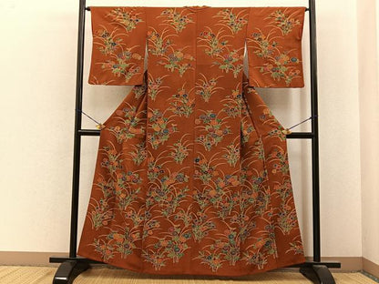 平和屋着物■訪問着　秋草文　金彩　鬼しぼ縮緬　正絹　逸品　BAAY6880hj