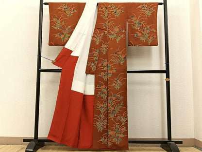 平和屋着物■訪問着　秋草文　金彩　鬼しぼ縮緬　正絹　逸品　BAAY6880hj