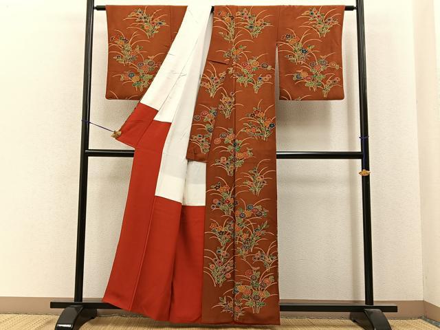 平和屋着物■訪問着　秋草文　金彩　鬼しぼ縮緬　正絹　逸品　BAAY6880hj