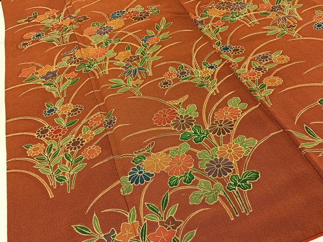 平和屋着物■訪問着　秋草文　金彩　鬼しぼ縮緬　正絹　逸品　BAAY6880hj