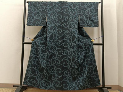 平和屋着物■上質な小紋　紬地　唐草文　正絹　逸品　BAAY6881hj