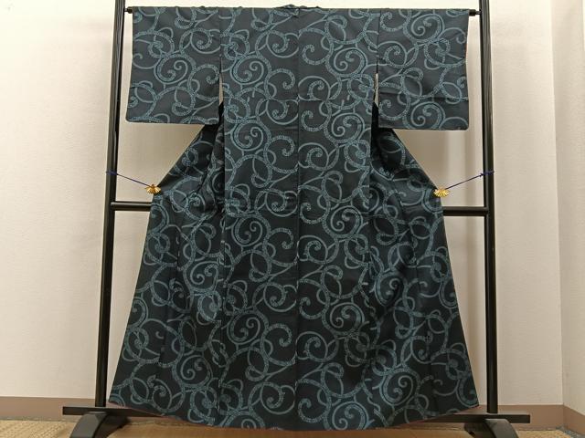平和屋着物■上質な小紋　紬地　唐草文　正絹　逸品　BAAY6881hj