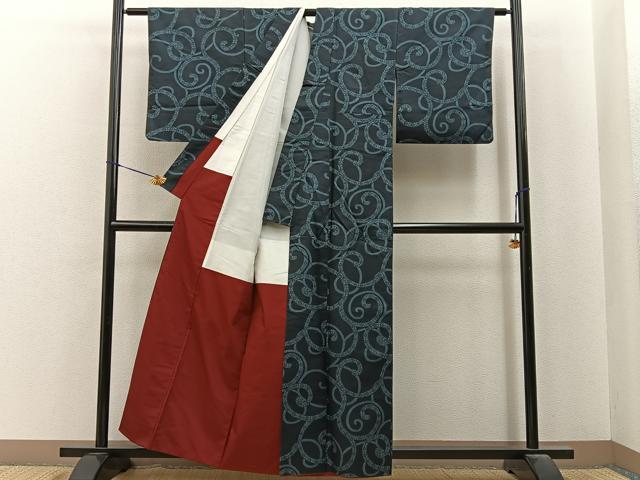 平和屋着物■上質な小紋　紬地　唐草文　正絹　逸品　BAAY6881hj