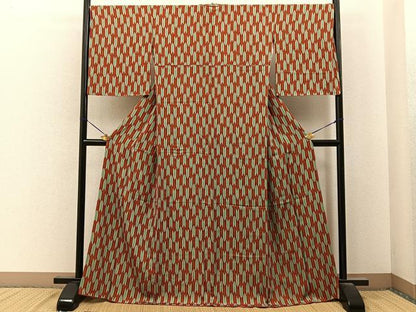 平和屋着物●伝統工芸士　染谷梅治　小紋　矢羽根文様　正絹　逸品　BAAY6882hj