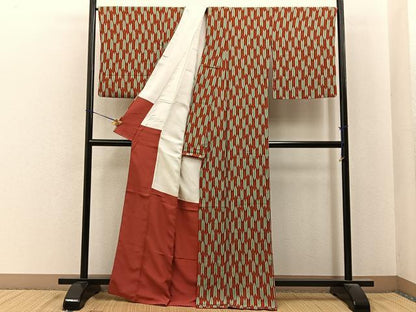 平和屋着物●伝統工芸士　染谷梅治　小紋　矢羽根文様　正絹　逸品　BAAY6882hj