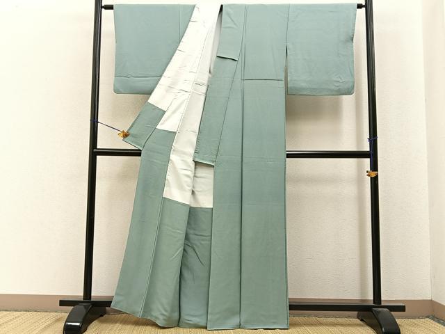平和屋着物■上質な色無地　錆青磁色　正絹　逸品　BAAY6887hj
