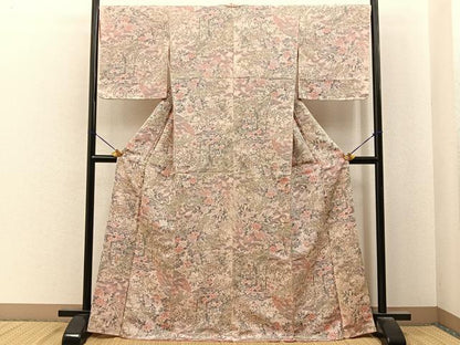 平和屋着物■上質な小紋　花鳥文　金彩　鬼しぼ縮緬　正絹　逸品　未使用　BAAY6894hj