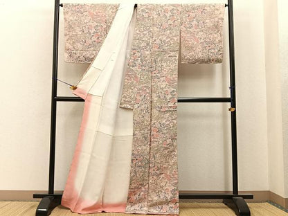 平和屋着物■上質な小紋　花鳥文　金彩　鬼しぼ縮緬　正絹　逸品　未使用　BAAY6894hj