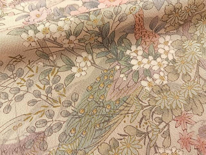 平和屋着物■上質な小紋　花鳥文　金彩　鬼しぼ縮緬　正絹　逸品　未使用　BAAY6894hj
