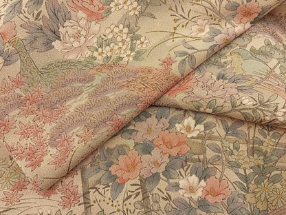 平和屋着物■上質な小紋　花鳥文　金彩　鬼しぼ縮緬　正絹　逸品　未使用　BAAY6894hj