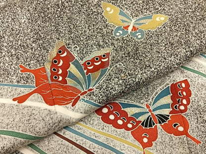 平和屋着物■訪問着　刺繍　舞蝶文　たたき染め　黒地　金銀彩　正絹　逸品　BAAY6895hj