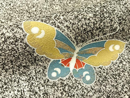 平和屋着物■訪問着　刺繍　舞蝶文　たたき染め　黒地　金銀彩　正絹　逸品　BAAY6895hj