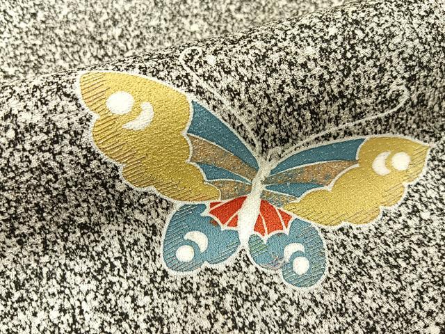 平和屋着物■訪問着　刺繍　舞蝶文　たたき染め　黒地　金銀彩　正絹　逸品　BAAY6895hj
