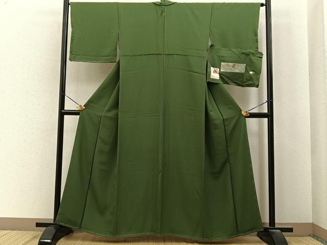 平和屋着物■上質な色無地　海松色　反端付き　正絹　逸品　未使用　BAAY6896hj