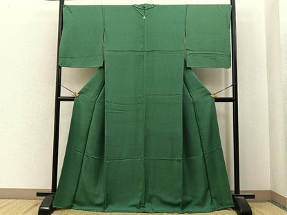 平和屋着物●上質な色無地　草花地紋　緑青色　正絹　逸品　未使用　BAAY6908hj