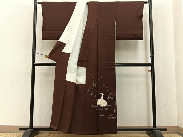 平和屋着物■豪華色留袖　刺繍　鴇　銀糸　正絹　逸品　BAAY6910hj