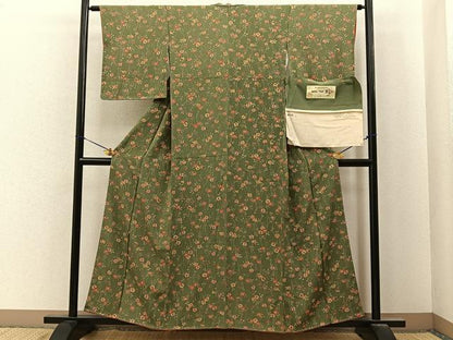 平和屋着物■上質な小紋　嵯峨野染　一珍　草花文　やまと誂製　反端付き　正絹　逸品　未使用　BAAY6917hj