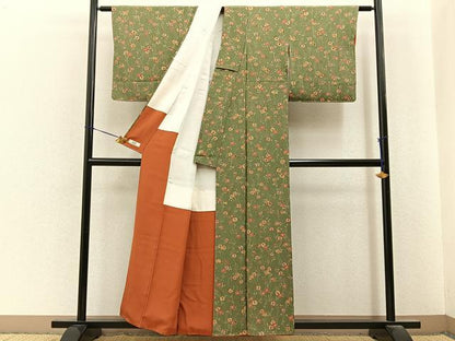 平和屋着物■上質な小紋　嵯峨野染　一珍　草花文　やまと誂製　反端付き　正絹　逸品　未使用　BAAY6917hj