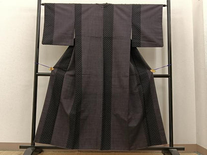 平和屋着物■上質なお召　十字絣　菱間道　正絹　逸品　BAAY6926hj