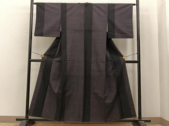平和屋着物■上質なお召　十字絣　菱間道　正絹　逸品　BAAY6926hj