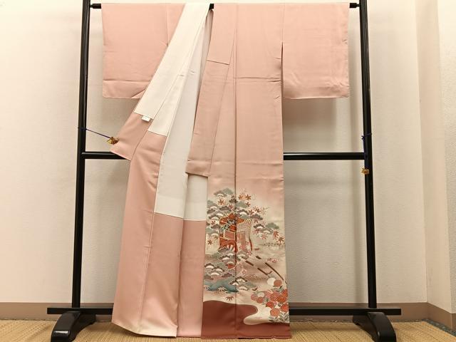 平和屋着物■豪華色留袖　駒刺繍　御所車花文　暈し染め　金彩　正絹　逸品　BAAY6927hj