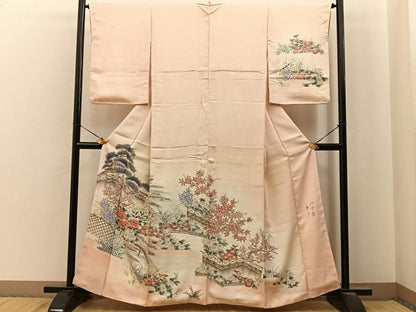 平和屋着物■訪問着　作家物　手描き　流水秋草文　暈し染め　正絹　逸品　BAAY6929hj