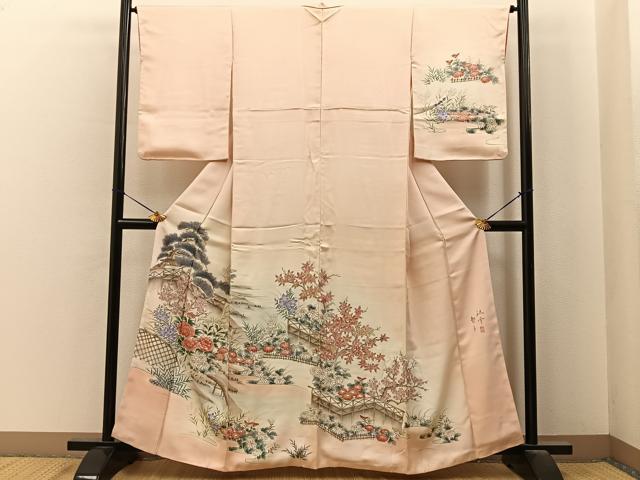 平和屋着物■訪問着　作家物　手描き　流水秋草文　暈し染め　正絹　逸品　BAAY6929hj