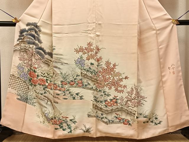 平和屋着物■訪問着　作家物　手描き　流水秋草文　暈し染め　正絹　逸品　BAAY6929hj