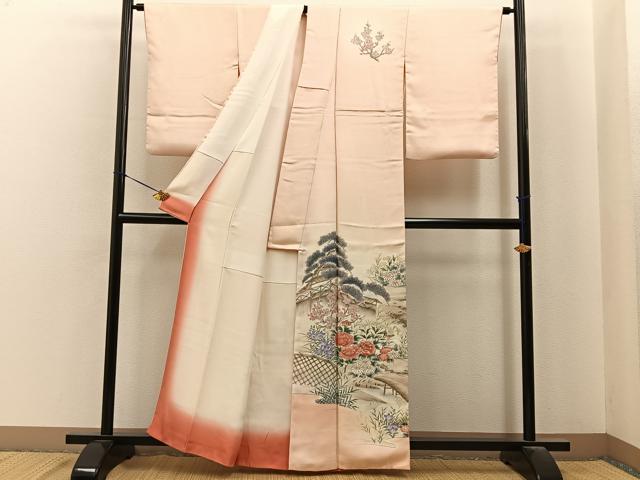 平和屋着物■訪問着　作家物　手描き　流水秋草文　暈し染め　正絹　逸品　BAAY6929hj
