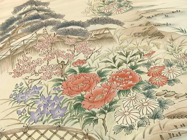 平和屋着物■訪問着　作家物　手描き　流水秋草文　暈し染め　正絹　逸品　BAAY6929hj