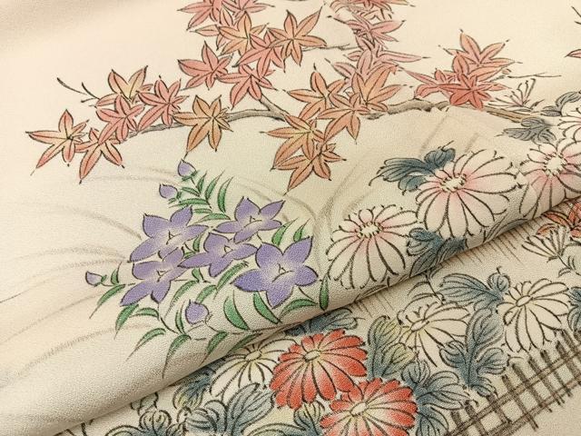 平和屋着物■訪問着　作家物　手描き　流水秋草文　暈し染め　正絹　逸品　BAAY6929hj