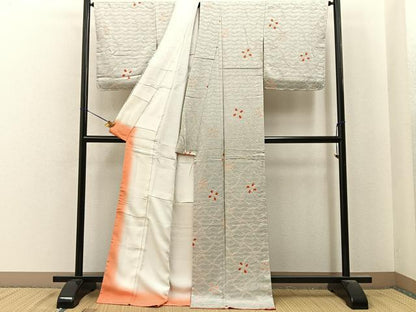 平和屋着物■上質な小紋　総絞り　分銅花文　ロング丈　正絹　逸品　未使用　BAAY6930hj