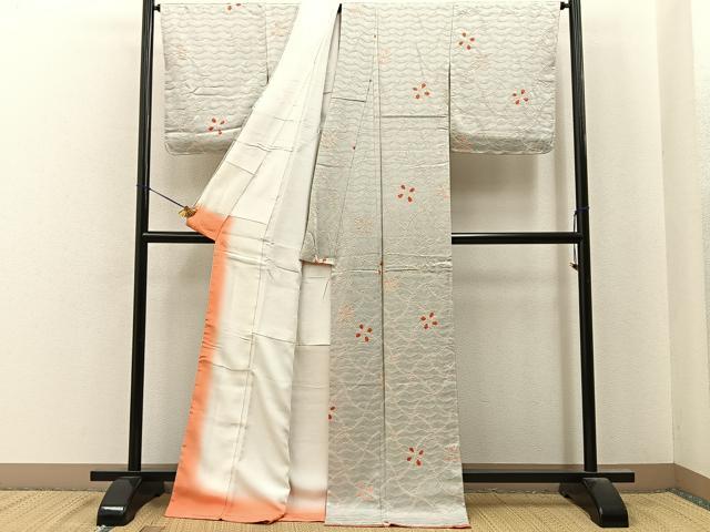 平和屋着物■上質な小紋　総絞り　分銅花文　ロング丈　正絹　逸品　未使用　BAAY6930hj