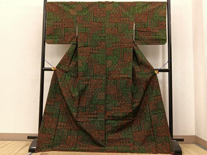 平和屋着物■上質な紬　更紗吉祥花文　ロング丈　正絹　逸品　未使用　BAAY6932hj