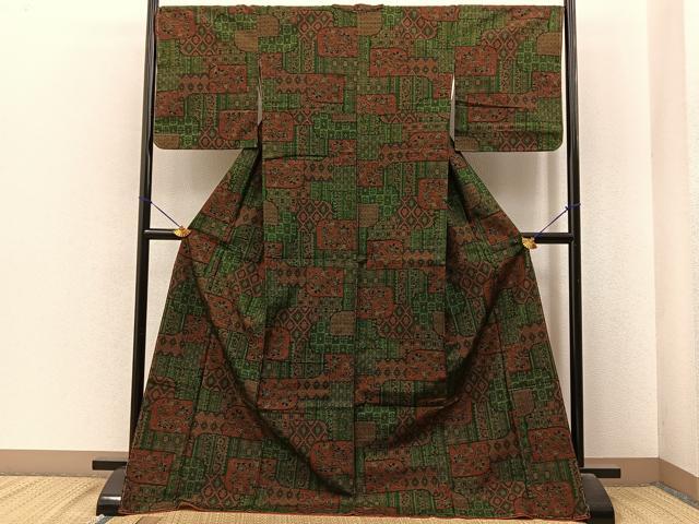 平和屋着物■上質な紬　更紗吉祥花文　ロング丈　正絹　逸品　未使用　BAAY6932hj