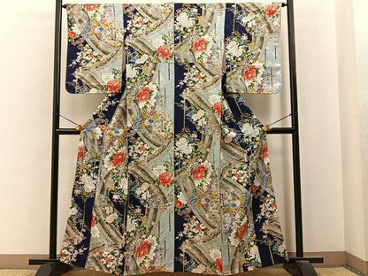 平和屋着物■上質な小紋　熨斗草花文　金彩　正絹　逸品　BAAY6934hj