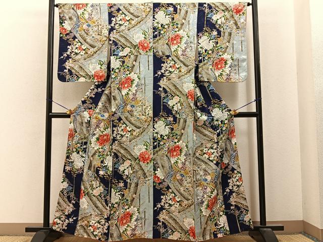 平和屋着物■上質な小紋　熨斗草花文　金彩　正絹　逸品　BAAY6934hj