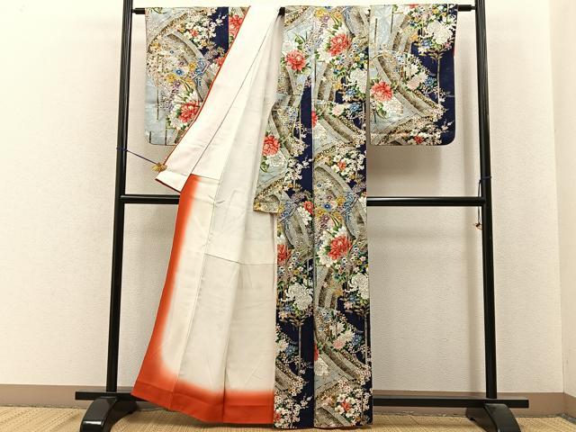 平和屋着物■上質な小紋　熨斗草花文　金彩　正絹　逸品　BAAY6934hj