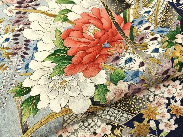 平和屋着物■上質な小紋　熨斗草花文　金彩　正絹　逸品　BAAY6934hj