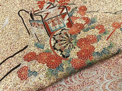 平和屋着物●訪問着　飛鶴御所車花文　暈し染め　金銀彩　正絹　逸品　BAAY6937hj