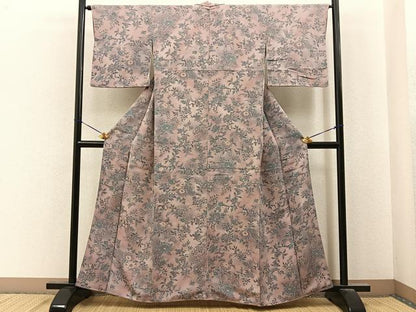 平和屋着物■上質な小紋　更紗花文　暈し染め　鬼しぼ縮緬　正絹　逸品　BAAY6939hj