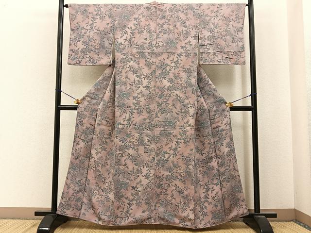 平和屋着物■上質な小紋　更紗花文　暈し染め　鬼しぼ縮緬　正絹　逸品　BAAY6939hj