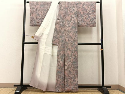 平和屋着物■上質な小紋　更紗花文　暈し染め　鬼しぼ縮緬　正絹　逸品　BAAY6939hj