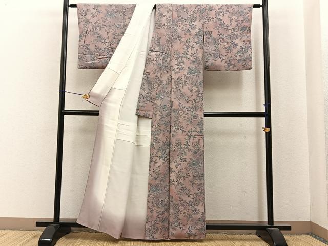 平和屋着物■上質な小紋　更紗花文　暈し染め　鬼しぼ縮緬　正絹　逸品　BAAY6939hj