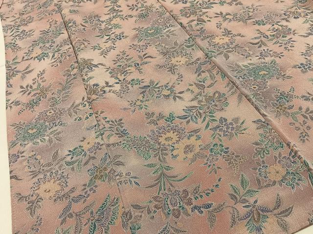 平和屋着物■上質な小紋　更紗花文　暈し染め　鬼しぼ縮緬　正絹　逸品　BAAY6939hj
