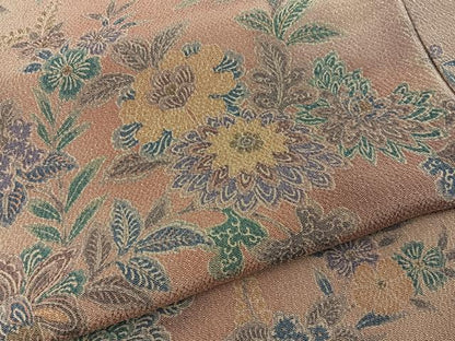 平和屋着物■上質な小紋　更紗花文　暈し染め　鬼しぼ縮緬　正絹　逸品　BAAY6939hj