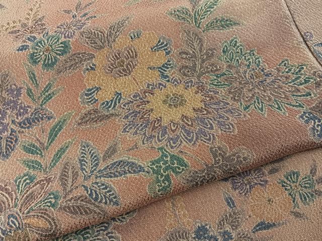 平和屋着物■上質な小紋　更紗花文　暈し染め　鬼しぼ縮緬　正絹　逸品　BAAY6939hj