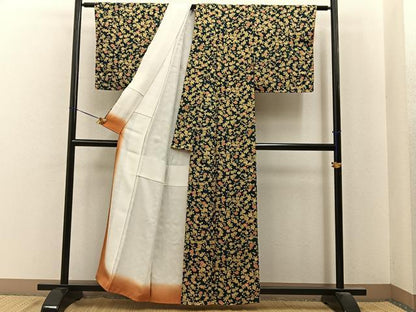 平和屋着物■上質な小紋　菊　濃紺地　正絹　逸品　BAAY6940hj